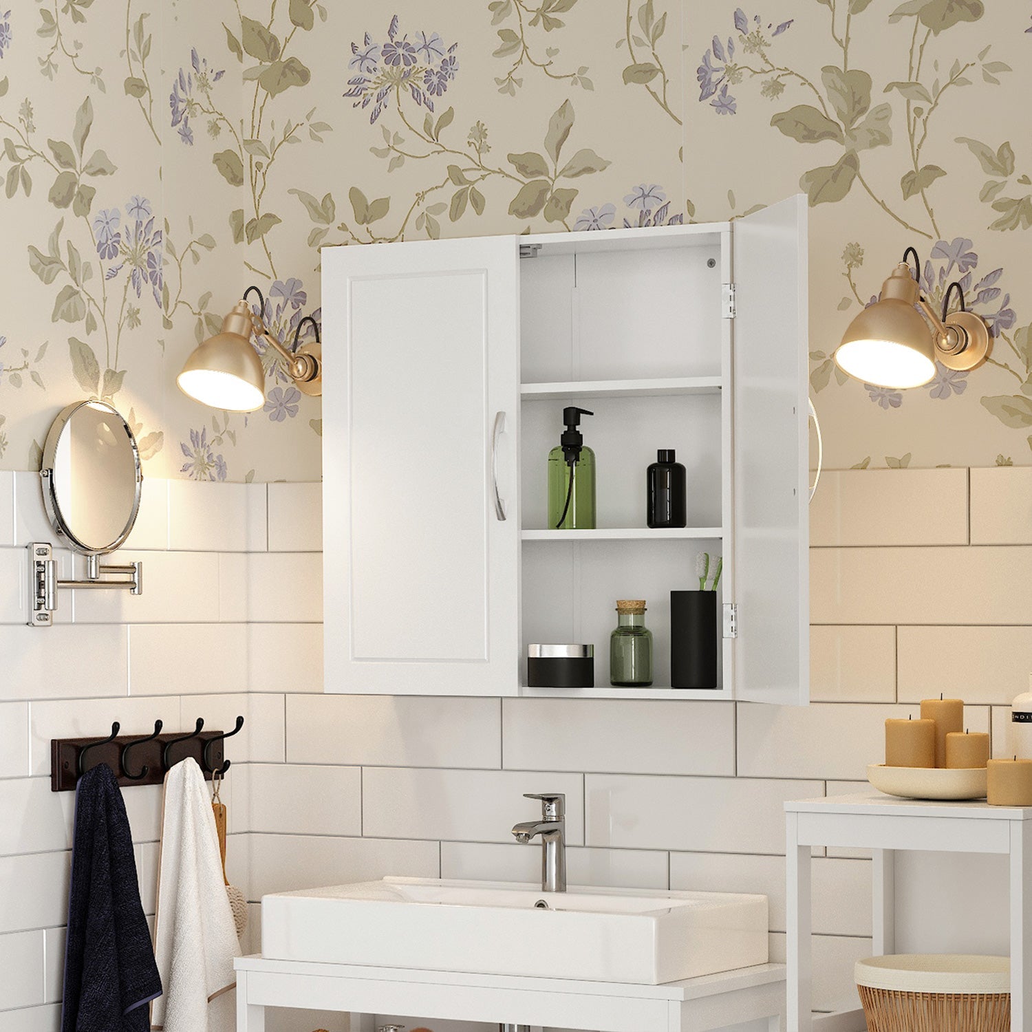 Wall-Mounted Bathroom Cabinet – MDF – Cloud White – Adjustable Shelves