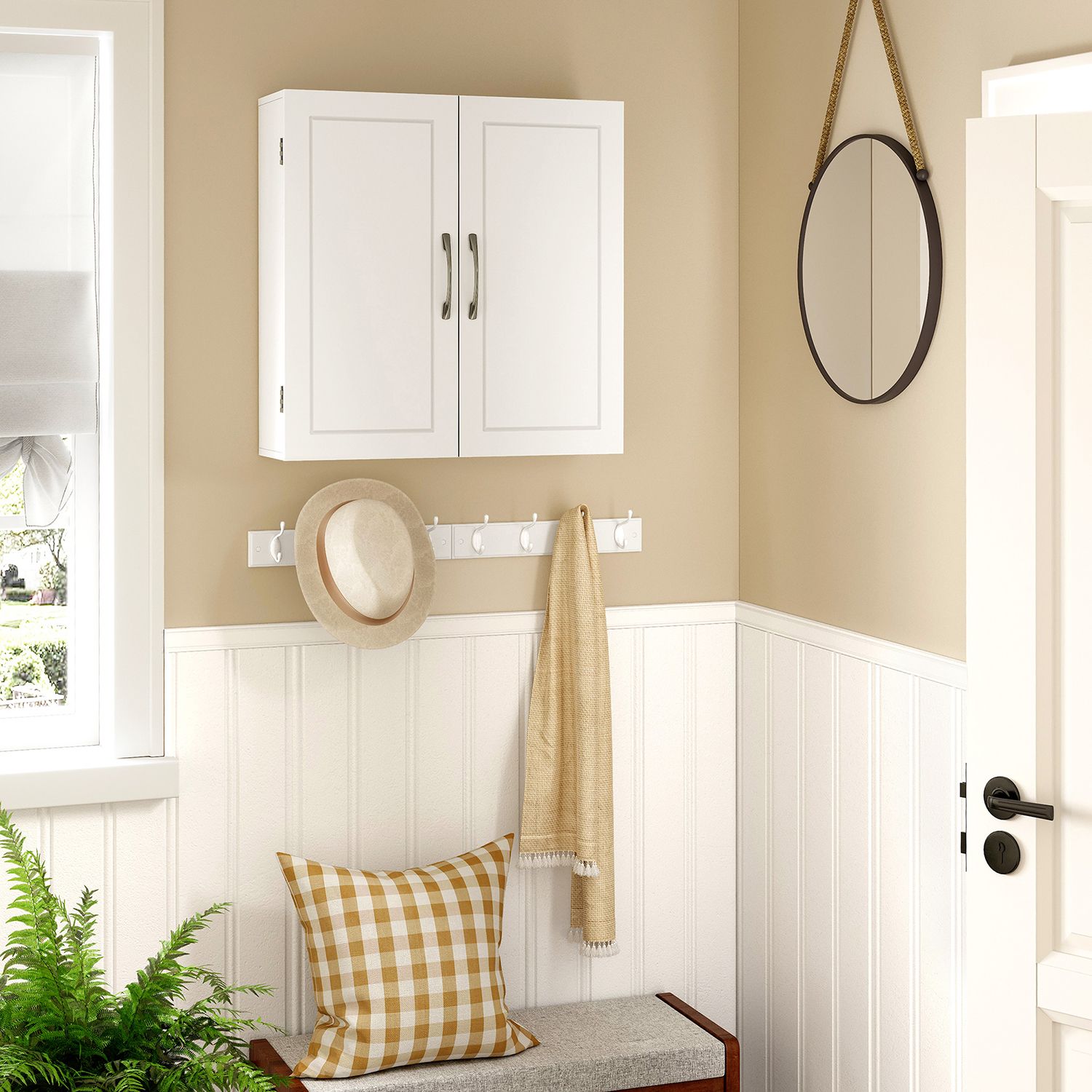 Wall-Mounted Bathroom Cabinet – MDF – Cloud White – Adjustable Shelves