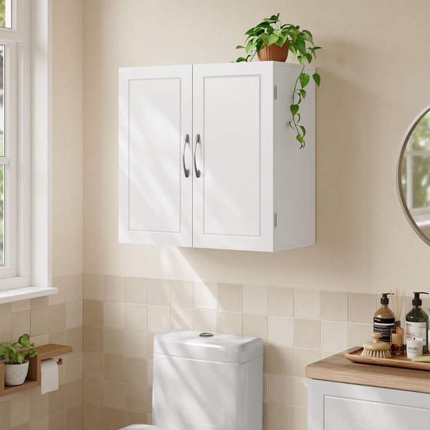 Wall-Mounted Bathroom Storage Cabinet – Wood – Cloud White – Adjustable Shelves