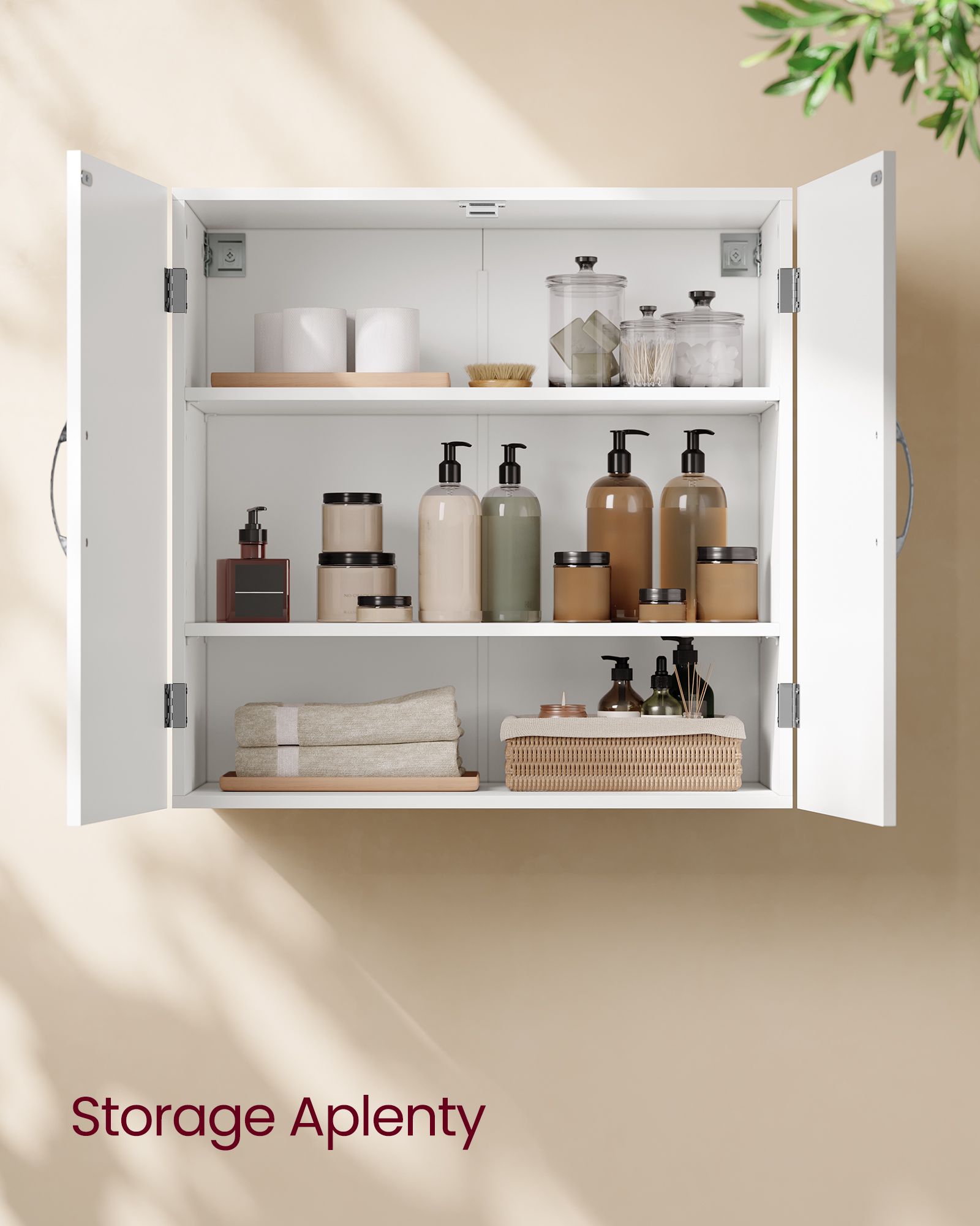 Wall-Mounted Bathroom Storage Cabinet – Wood – Cloud White – Adjustable Shelves