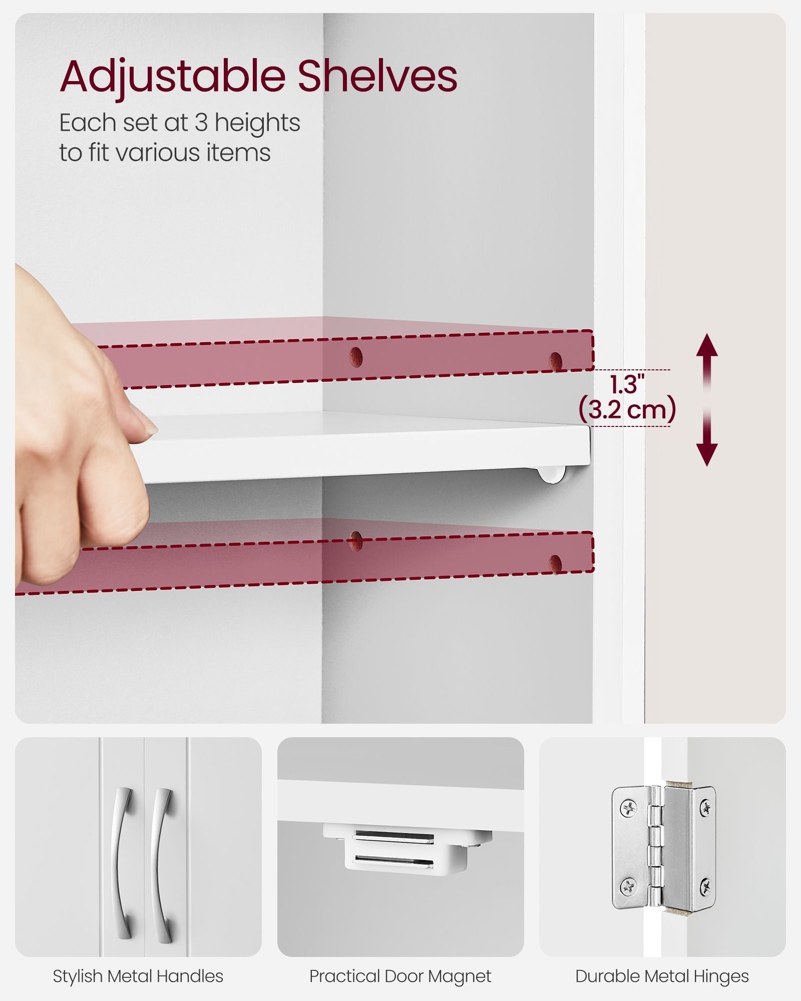 Wall-Mounted Bathroom Storage Cabinet – Wood – Cloud White – Adjustable Shelves