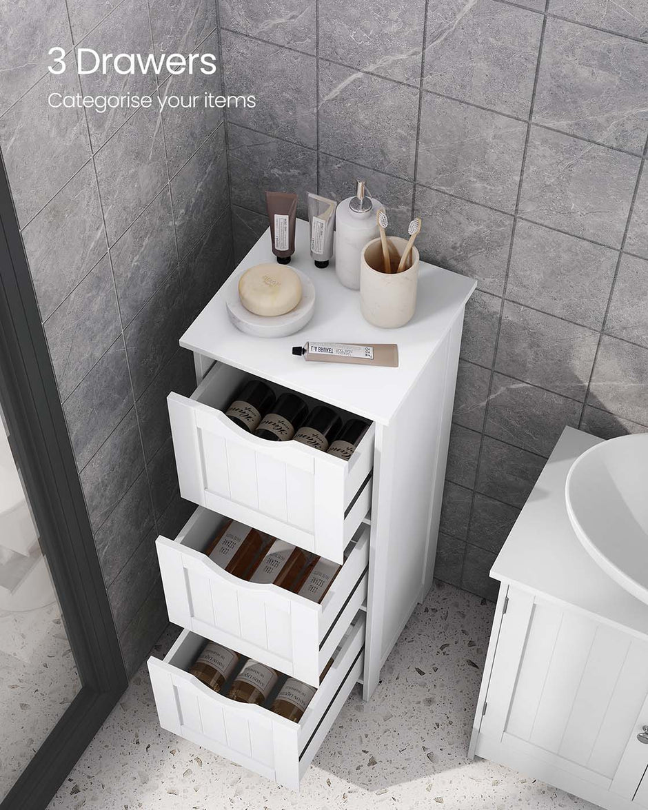 Floor Cabinet – Wood – Grey – 4 Drawers, Freestanding Design