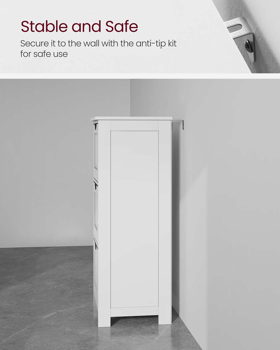 Floor Cabinet – Wood – Grey – 4 Drawers, Freestanding Design