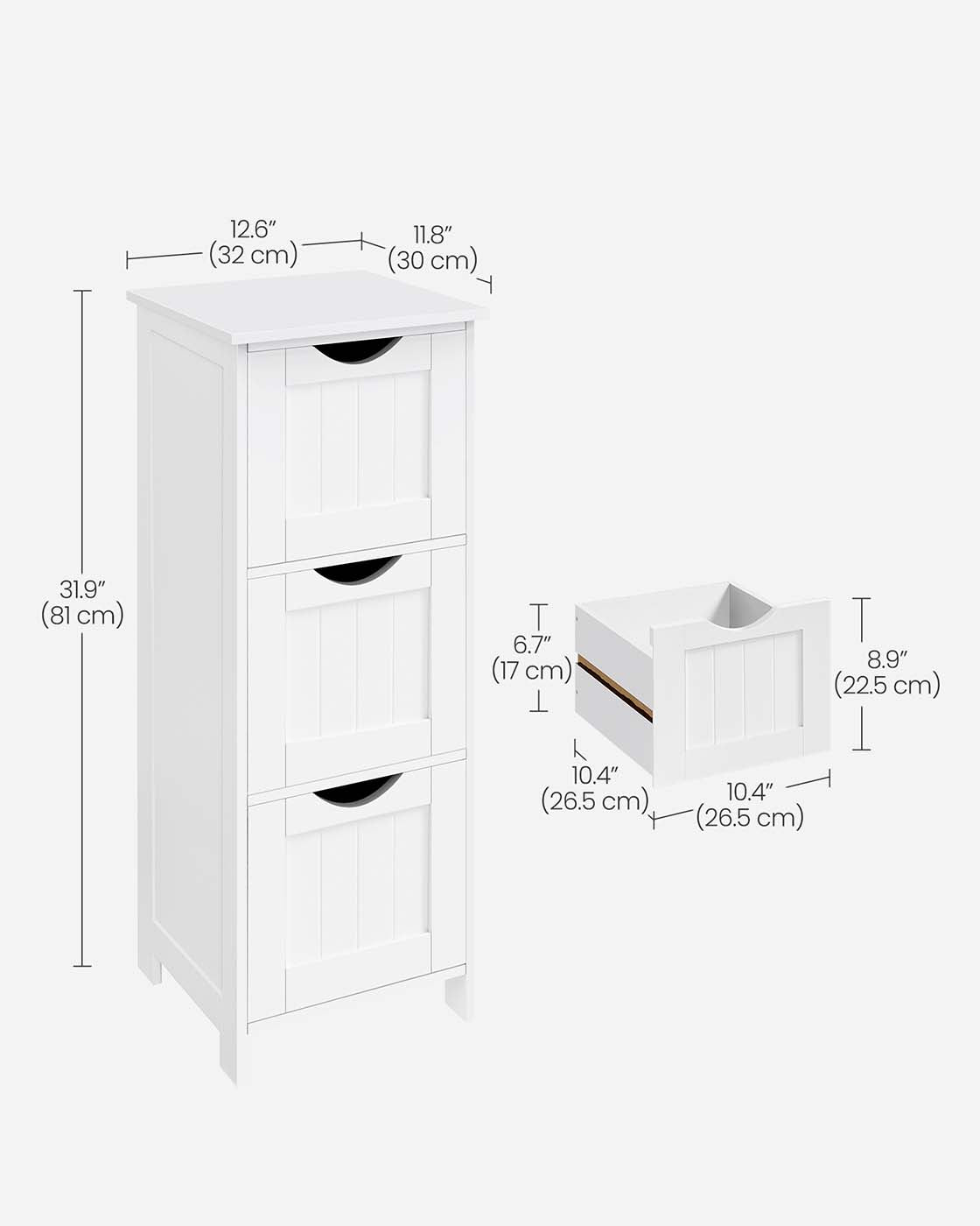 Floor Cabinet – Wood – Grey – 4 Drawers, Freestanding Design