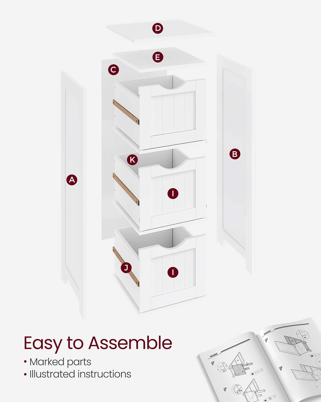 Floor Cabinet – Wood – Grey – 4 Drawers, Freestanding Design