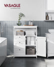 Bathroom Storage Cabinet – Wood – White – Freestanding with 3 Drawers and Adjustable Shelf