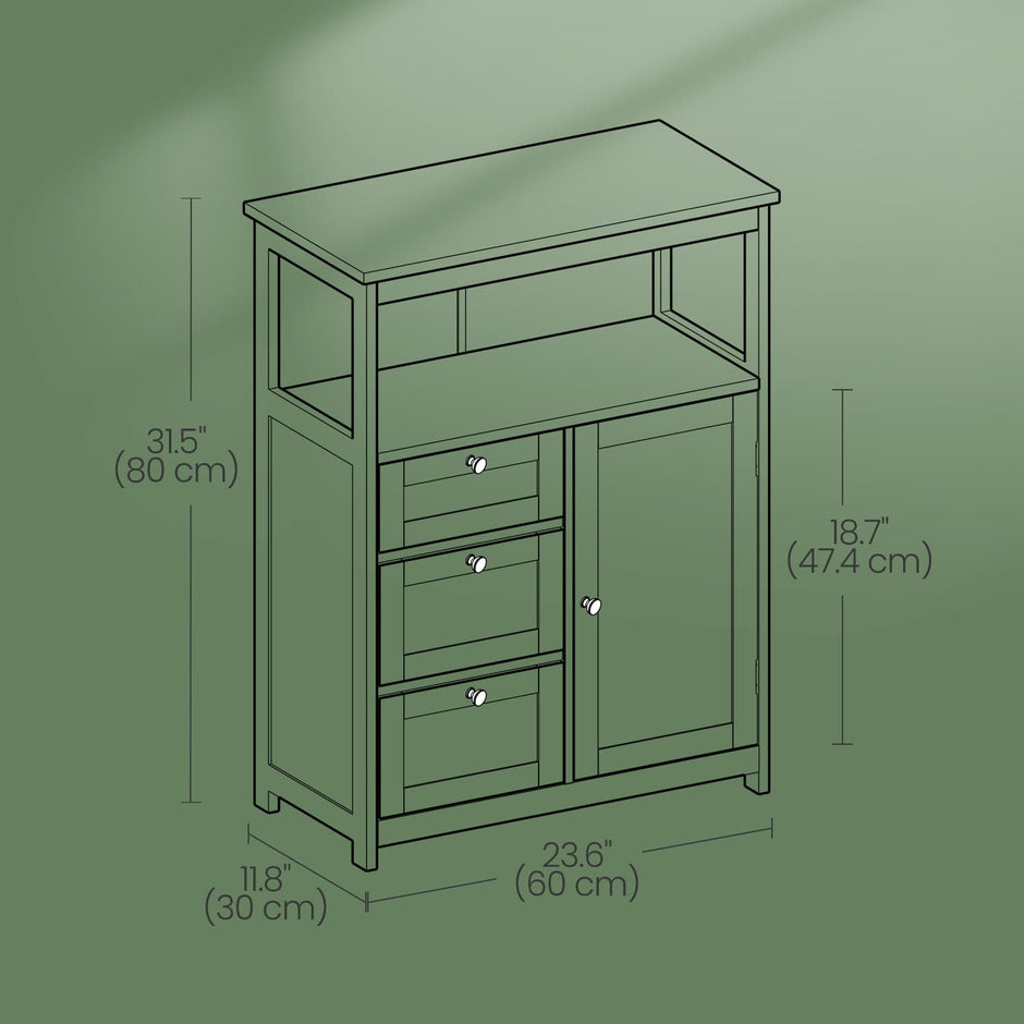 Freestanding Bathroom Floor Cabinet – Wood – White – 3-Drawer Storage Unit with Adjustable Shelf