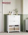 Freestanding Bathroom Cabinet – Wood – White – 2 Drawers with Adjustable Dividers and Baskets