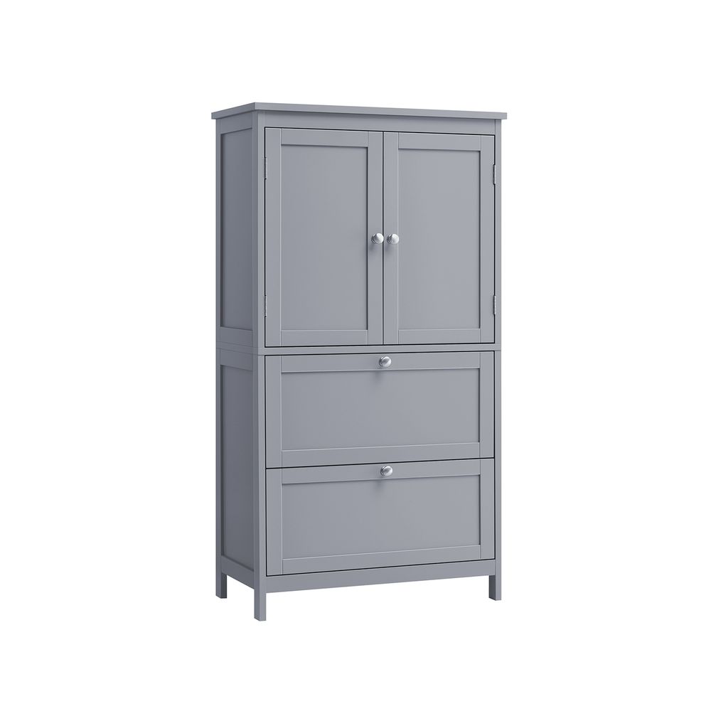Freestanding Storage Cupboard – Wood – White – 2 Drawers, 2 Doors, Adjustable Shelf