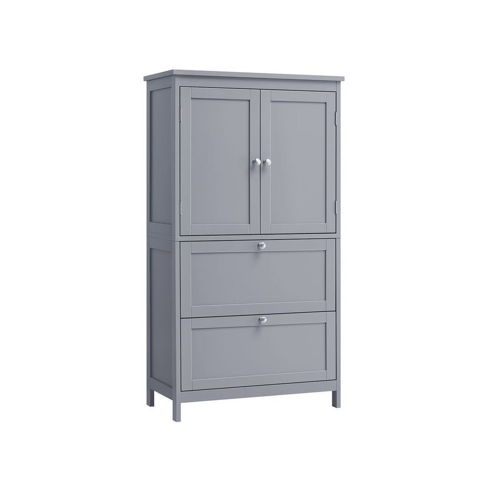 Freestanding Storage Cupboard – Wood – White – 2 Drawers, 2 Doors, Adjustable Shelf