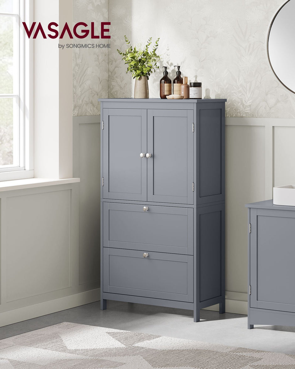 Bathroom Storage Cabinet – Wood – Dove Grey – Freestanding with Adjustable Shelf and 2 Drawers