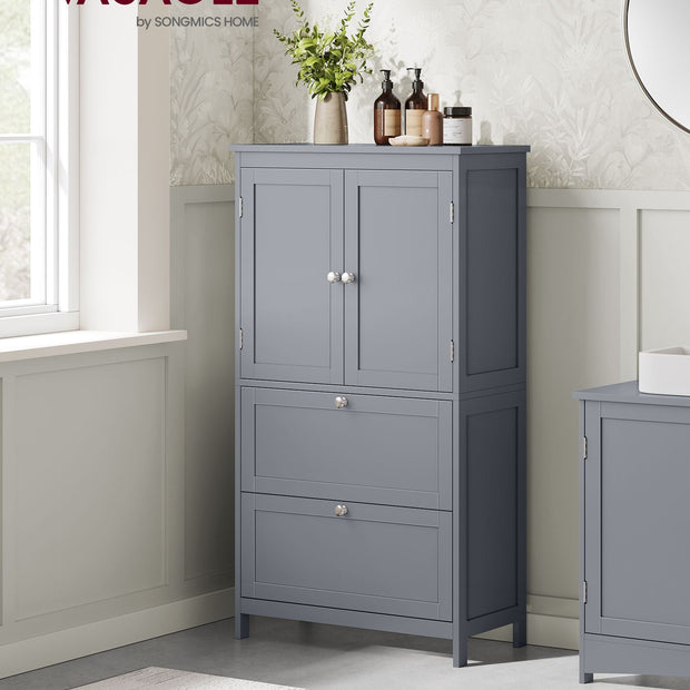 Bathroom Storage Cabinet – Wood – Dove Grey – Freestanding with Adjustable Shelf and 2 Drawers