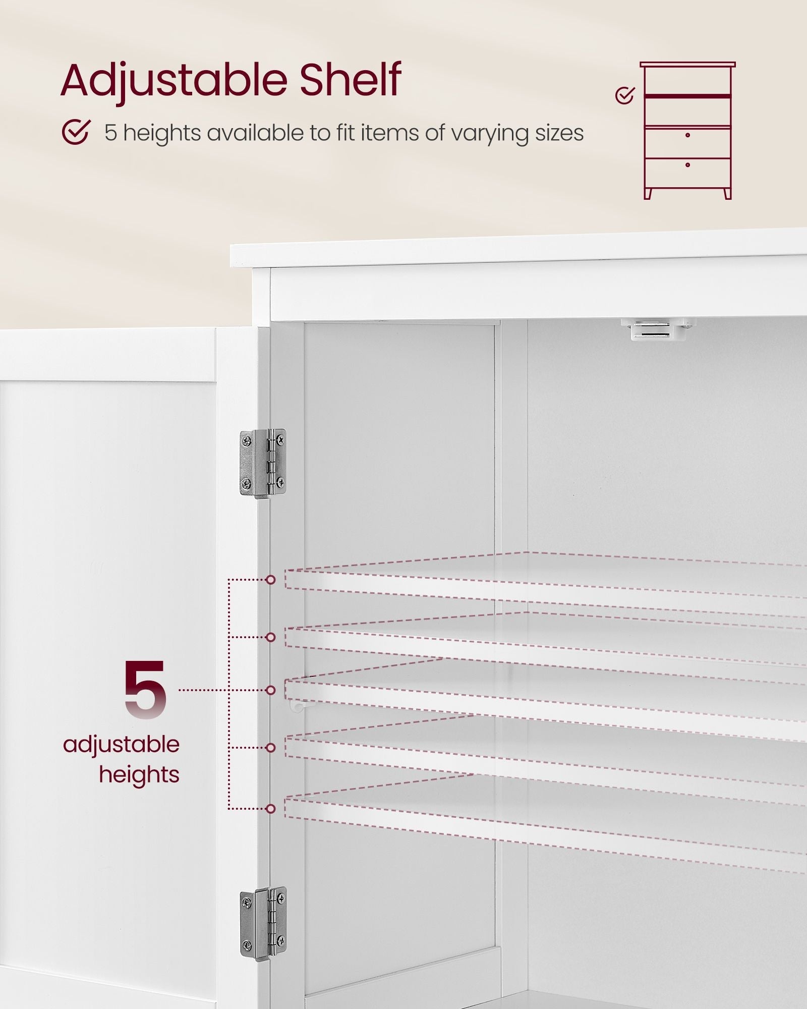 Freestanding Storage Cupboard – Wood – White – 2 Drawers, 2 Doors, Adjustable Shelf