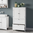 Freestanding Bathroom Storage Cabinet – Wood – White – 2 Drawers, 2 Doors, Adjustable Shelf