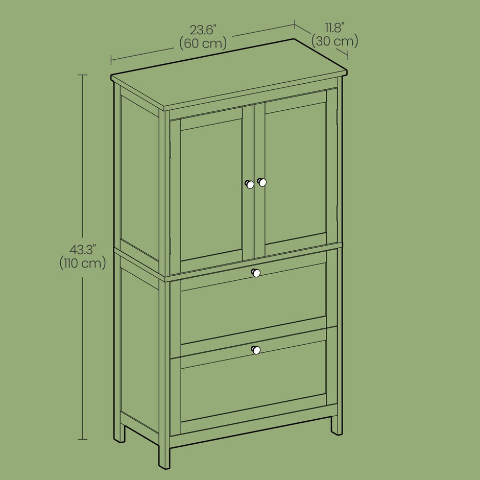 Freestanding Bathroom Storage Cabinet – Wood – White – 2 Drawers, 2 Doors, Adjustable Shelf