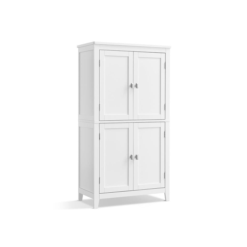 Freestanding Cabinet – Wood – White – 4 Doors with Adjustable Shelves