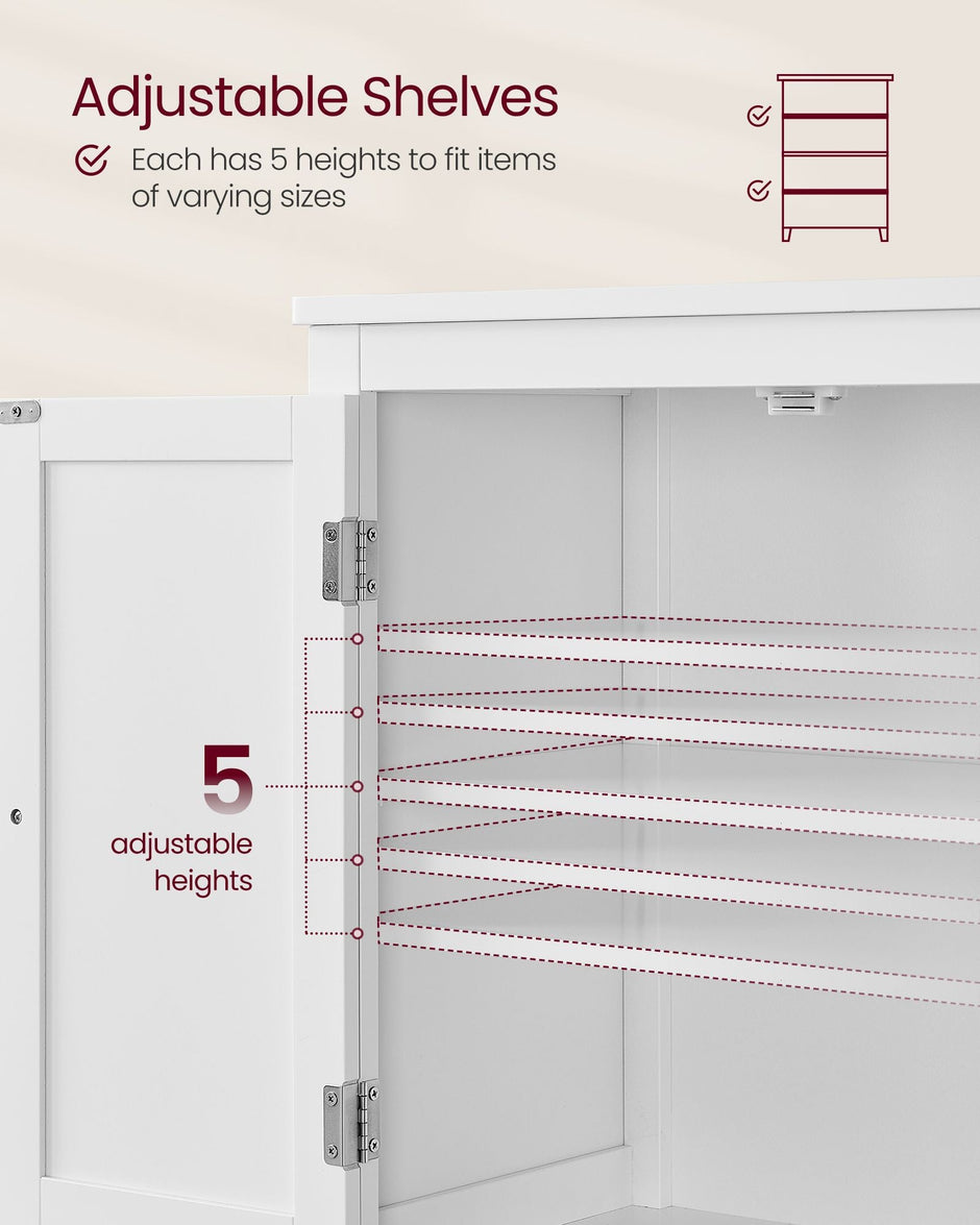 Freestanding Cabinet – Wood – White – 4 Doors with Adjustable Shelves