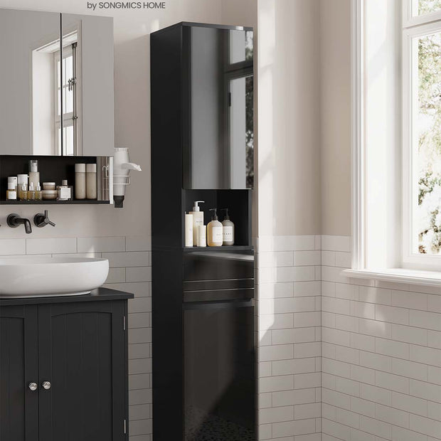 Tall Bathroom Cabinet – Wood – Sleek White Finish – Adjustable Shelves and Drawer