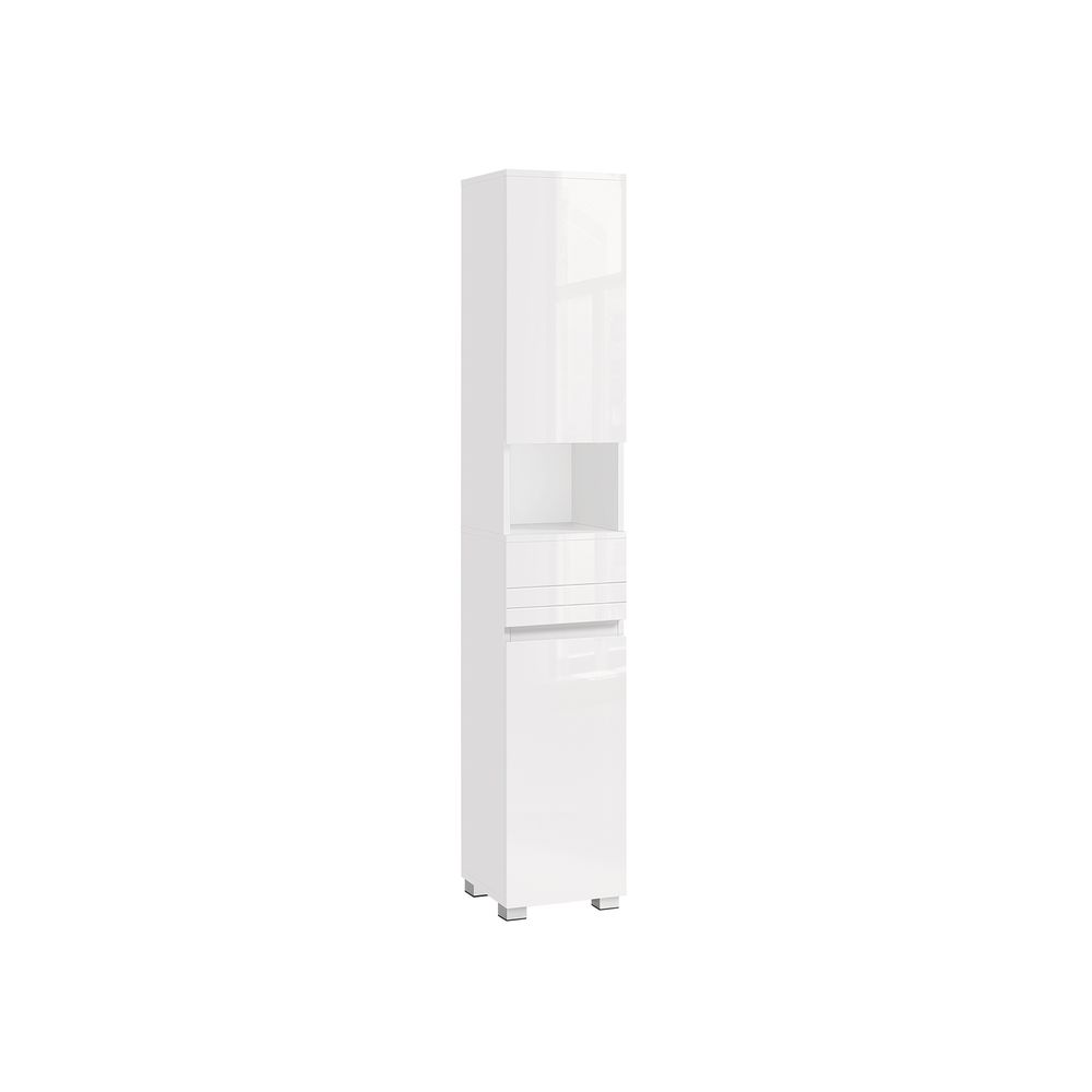 Tall Bathroom Cabinet – Wood – White – Sleek Design with Adjustable Shelves and Drawer