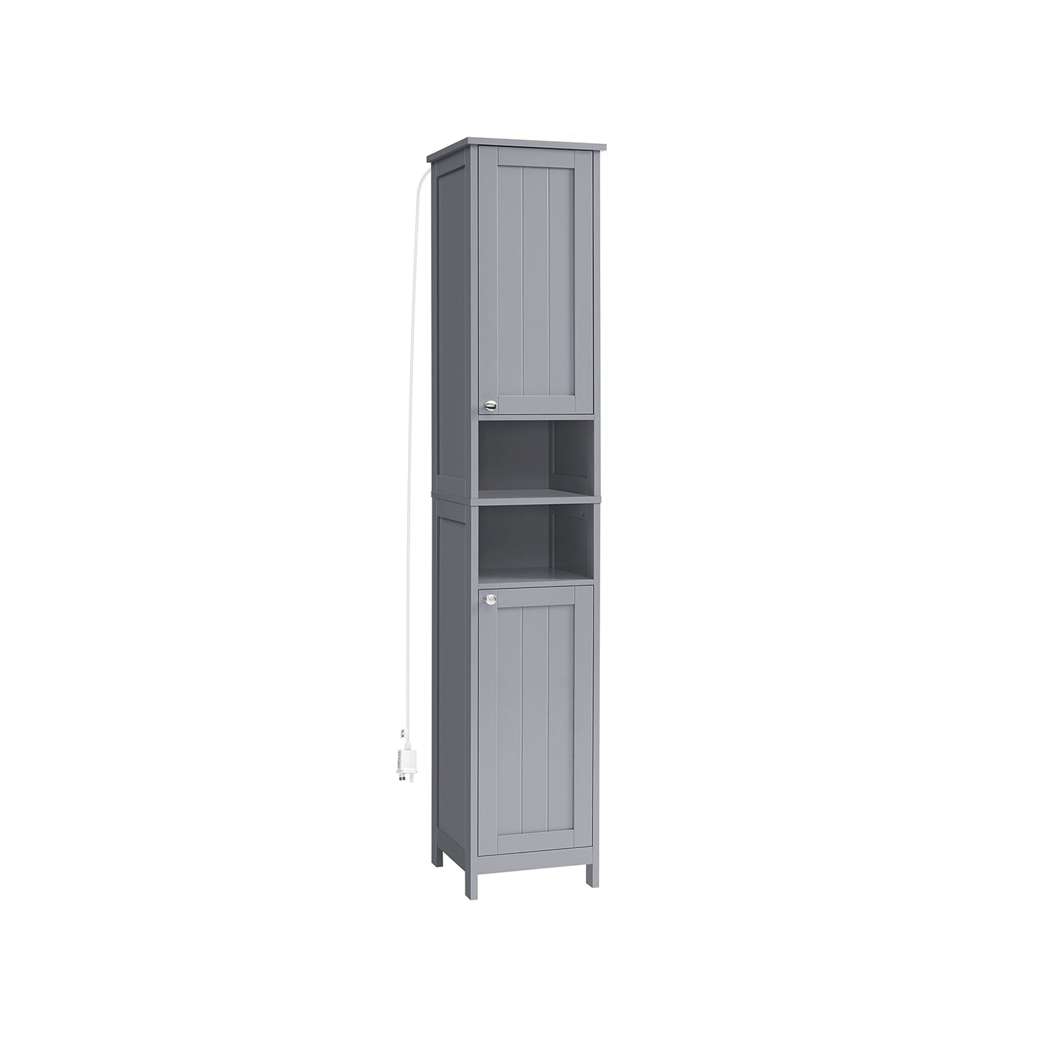 Tall Bathroom Cabinet – Wood – Dove Grey – Slim Design with Adjustable Shelves and Lights