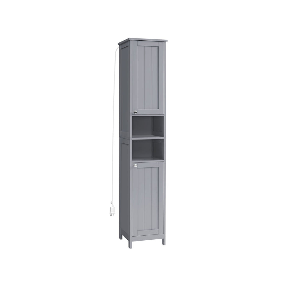 Tall Bathroom Cabinet – Wood – Dove Grey – Slim Design with Adjustable Shelves and Lights