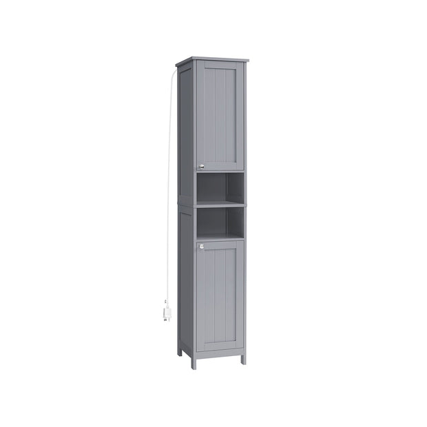 Tall Bathroom Cabinet – Wood – Dove Grey – Slim Design with Adjustable Shelves and Lights
