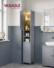 Tall Bathroom Cabinet – Wood – Dove Grey – Slim Design with Adjustable Shelves and Lights