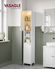 Slim Bathroom Cabinet – Wood – Cloud White – Freestanding with Adjustable Shelves and Open Compartments