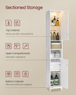 Slim Bathroom Cabinet – Wood – Cloud White – Freestanding with Adjustable Shelves and Open Compartments