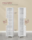 Slim Bathroom Cabinet – Wood – Cloud White – Freestanding with Adjustable Shelves and Open Compartments