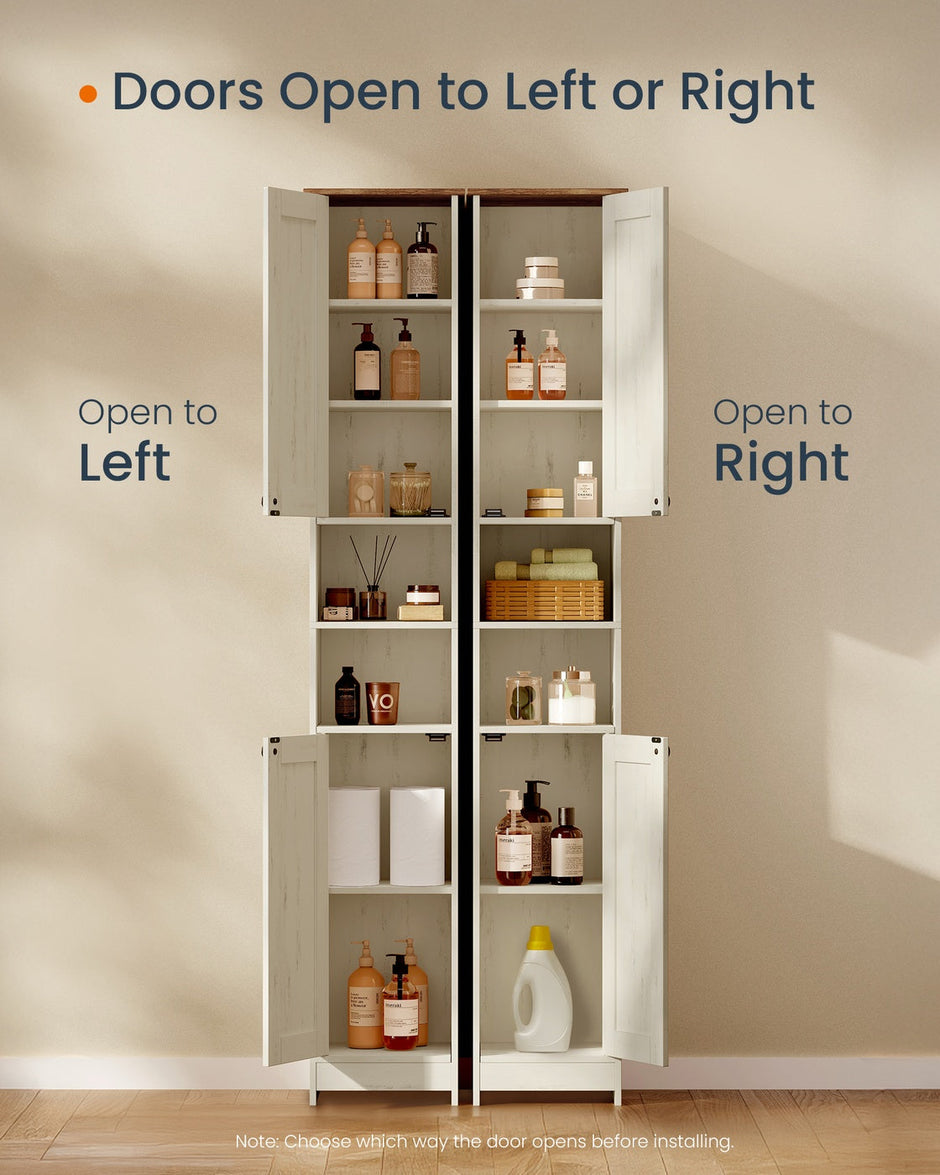 Bathroom Storage Cabinet – Wood – Rustic White – Slim Tall Design with Adjustable Shelves