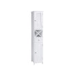 Linen Tower – Engineered Wood – White – Freestanding with Shutter Doors and Drawer