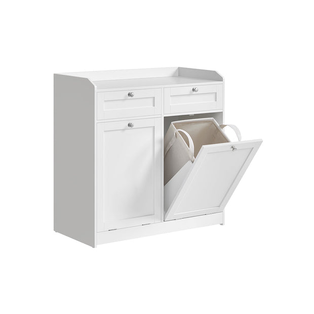 Bathroom Cabinet – Engineered Wood – Cloud White – Includes Removable Laundry Baskets and Drawers