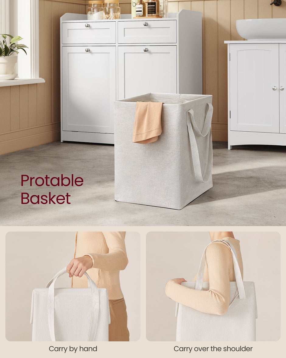 Bathroom Cabinet – Engineered Wood – Cloud White – Includes Removable Laundry Baskets and Drawers