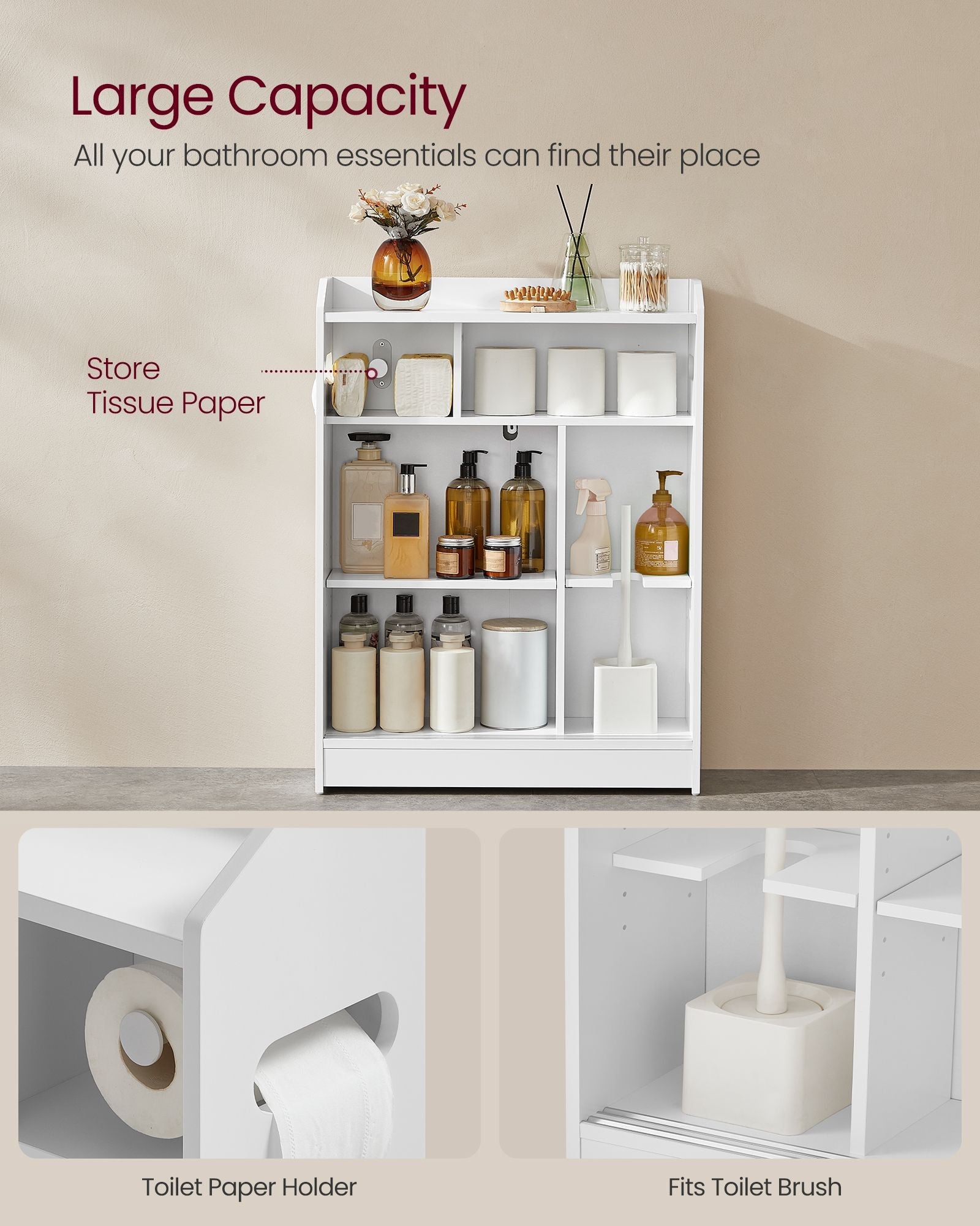 Bathroom Cabinet – Wood – Cloud White – Adjustable Shelves, Sliding Doors, Compact Design