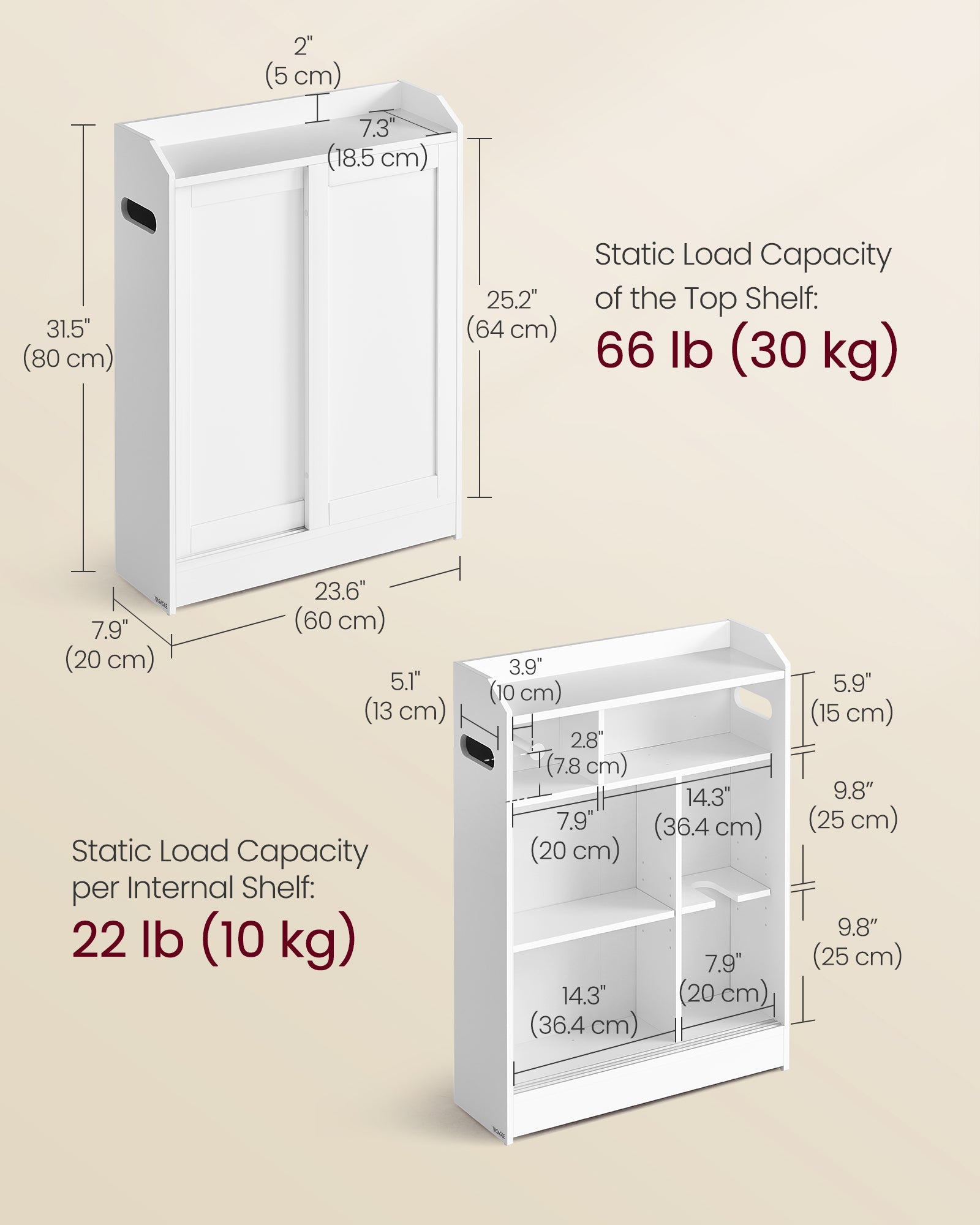 Bathroom Cabinet – Wood – Cloud White – Adjustable Shelves, Sliding Doors, Compact Design