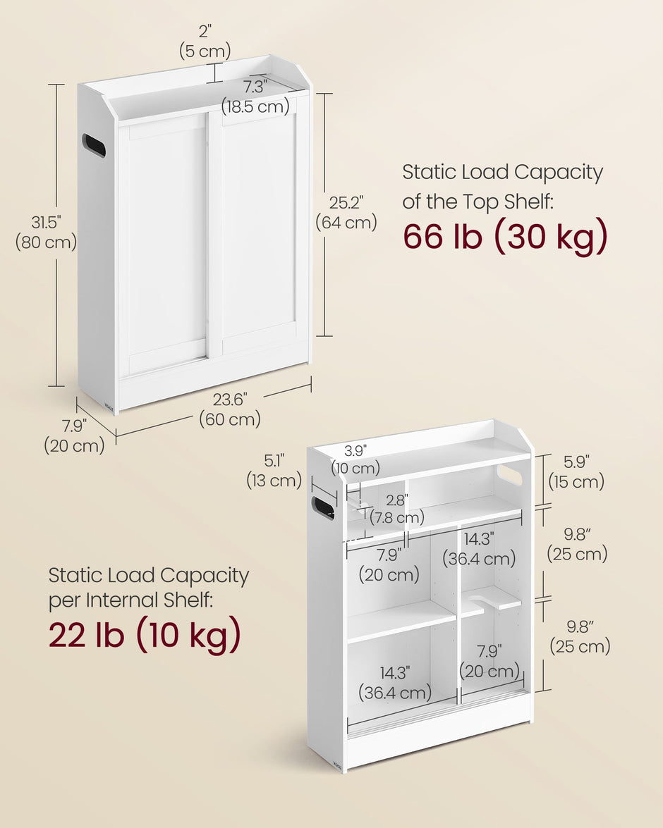 Bathroom Cabinet – Wood – Cloud White – Adjustable Shelves, Sliding Doors, Compact Design