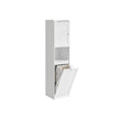Tall Bathroom Cabinet – Wood – Cloud White – Removable Laundry Basket with Door Compartments