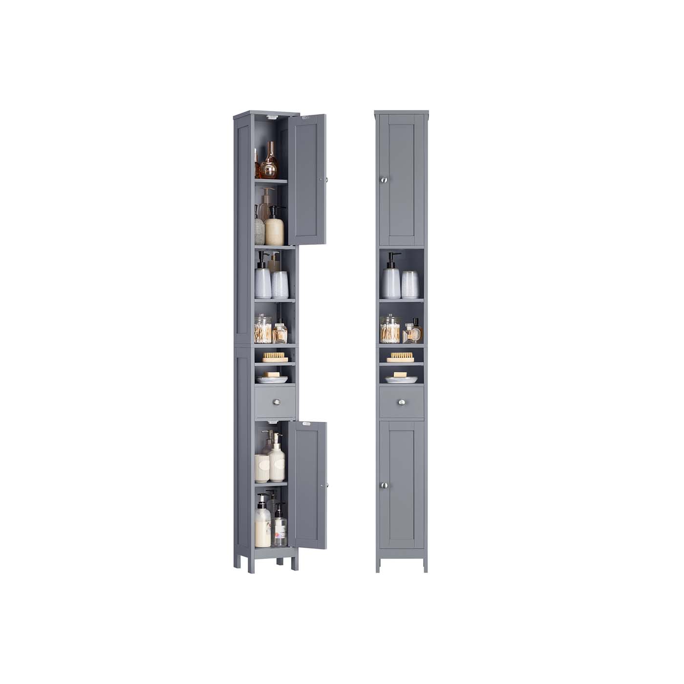 Freestanding Bathroom Cabinet – Engineered Wood – Cloud White – Slim Design with Adjustable Shelves and Drawer