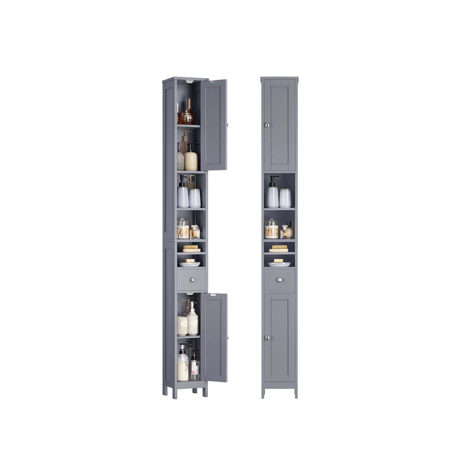 Freestanding Bathroom Cabinet – Engineered Wood – Cloud White – Slim Design with Adjustable Shelves and Drawer