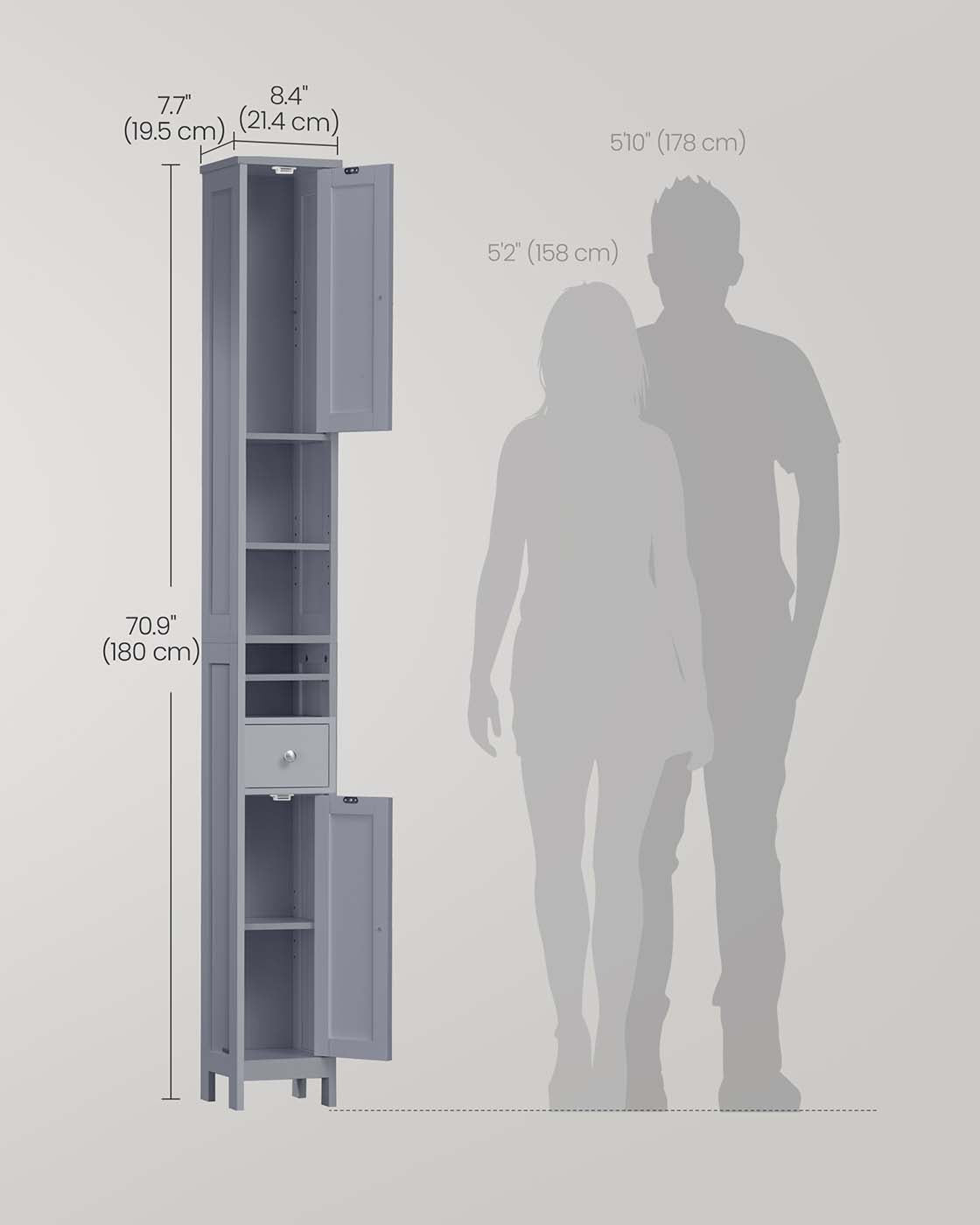 Freestanding Bathroom Cabinet – Engineered Wood – Cloud White – Slim Design with Adjustable Shelves and Drawer