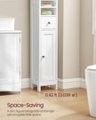 Freestanding Bathroom Cabinet – Engineered Wood – Cloud White – Slim Design with Adjustable Shelves and Drawer