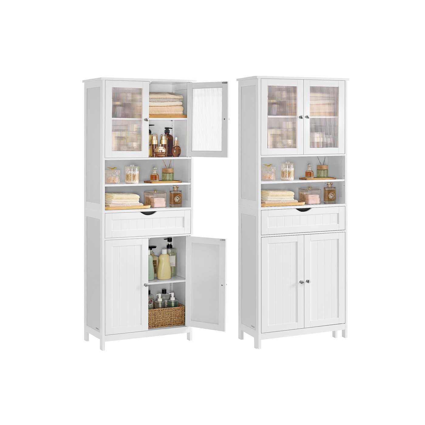 Freestanding Storage Cabinet – Engineered Wood – Cloud White – Adjustable Shelves and Drawer