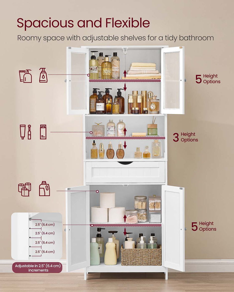 Freestanding Storage Cabinet – Engineered Wood – Cloud White – Adjustable Shelves and Drawer