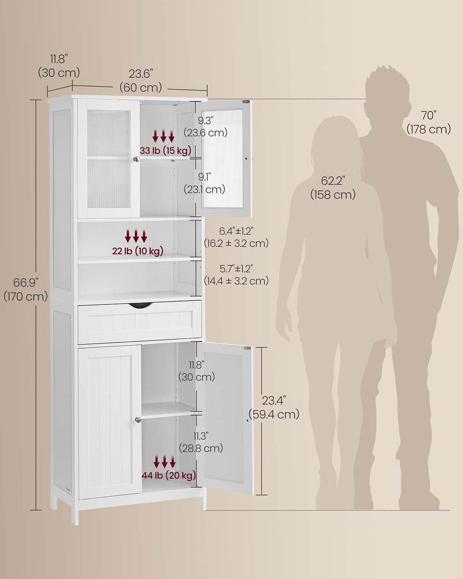 Freestanding Storage Cabinet – Engineered Wood – Cloud White – Adjustable Shelves and Drawer