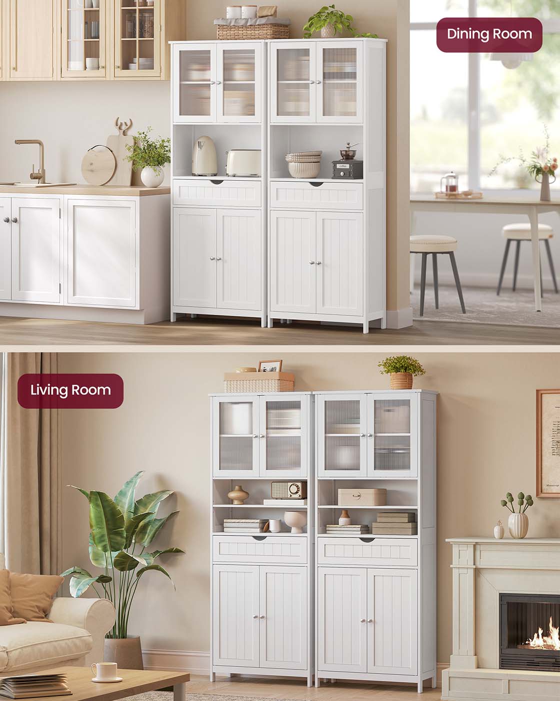 Freestanding Storage Cabinet – Engineered Wood – Cloud White – Adjustable Shelves and Drawer