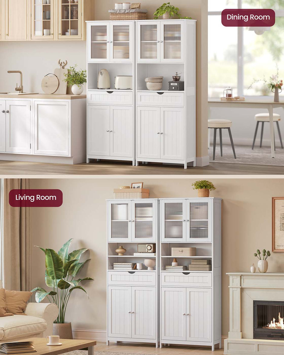 Freestanding Storage Cabinet – Engineered Wood – Cloud White – Adjustable Shelves and Drawer