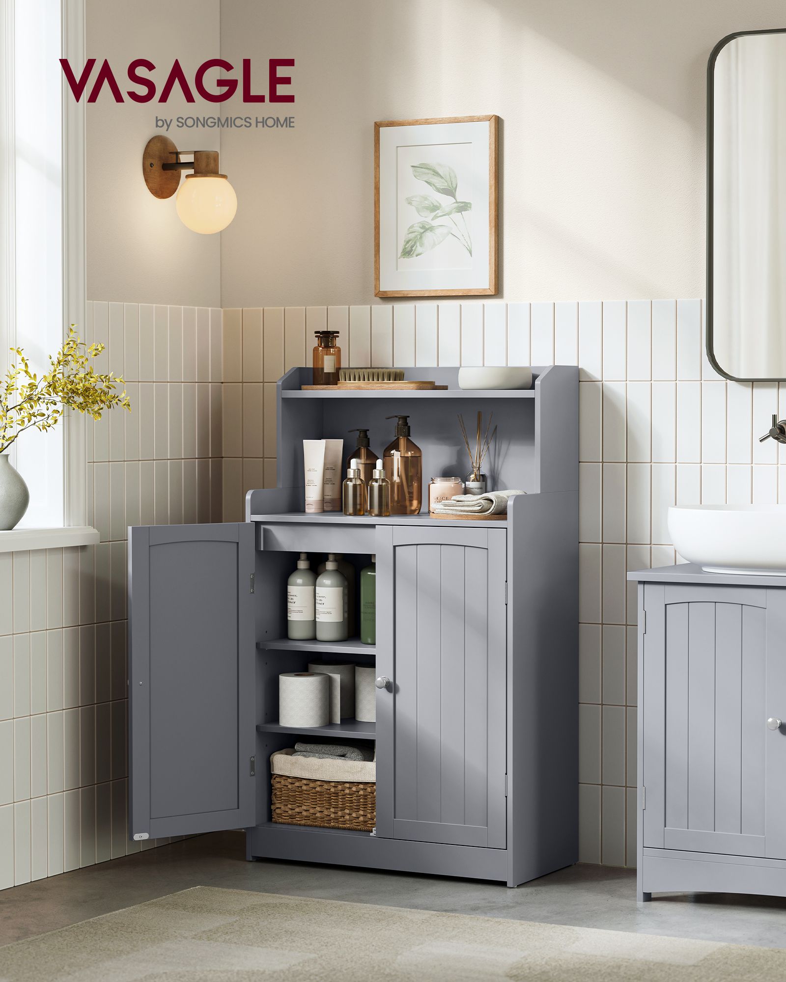 Bathroom Cabinet – Engineered Wood – Dove Grey – 2 Doors, 2 Adjustable Shelves