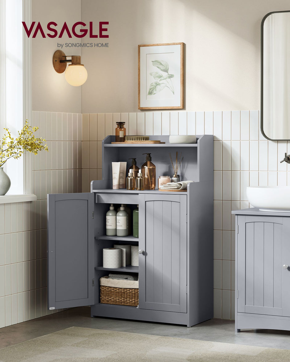 Bathroom Cabinet – Engineered Wood – Dove Grey – 2 Doors, 2 Adjustable Shelves