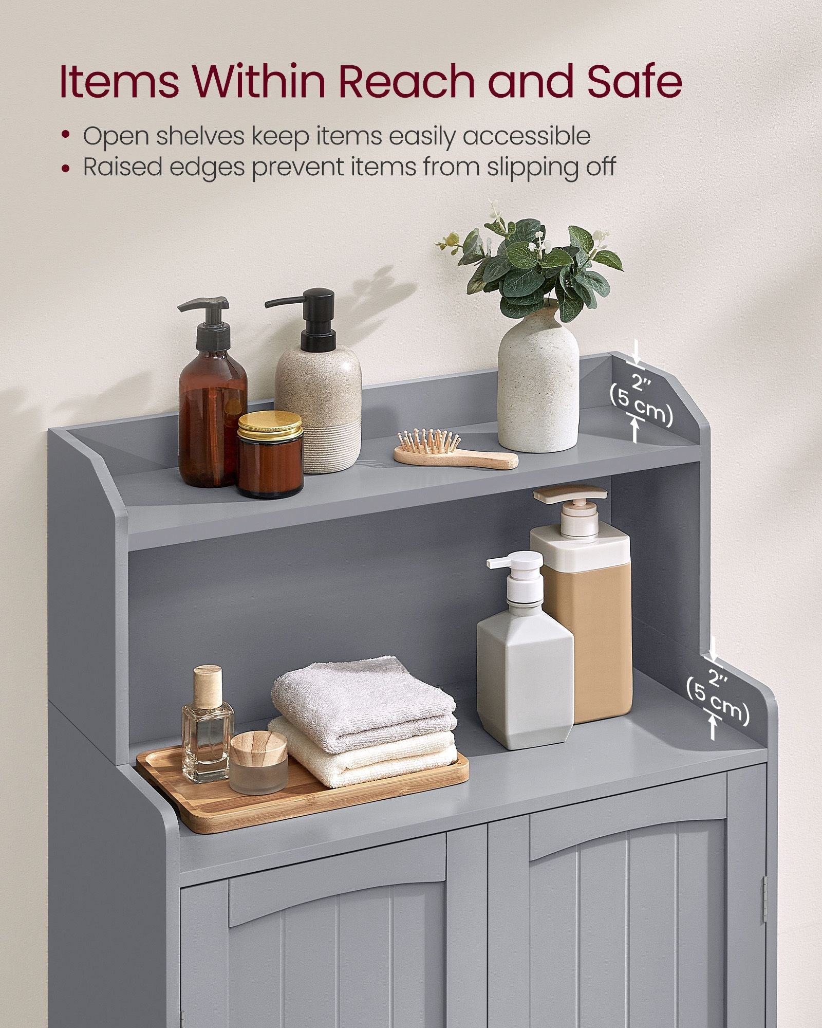 Bathroom Cabinet – Engineered Wood – Dove Grey – 2 Doors, 2 Adjustable Shelves